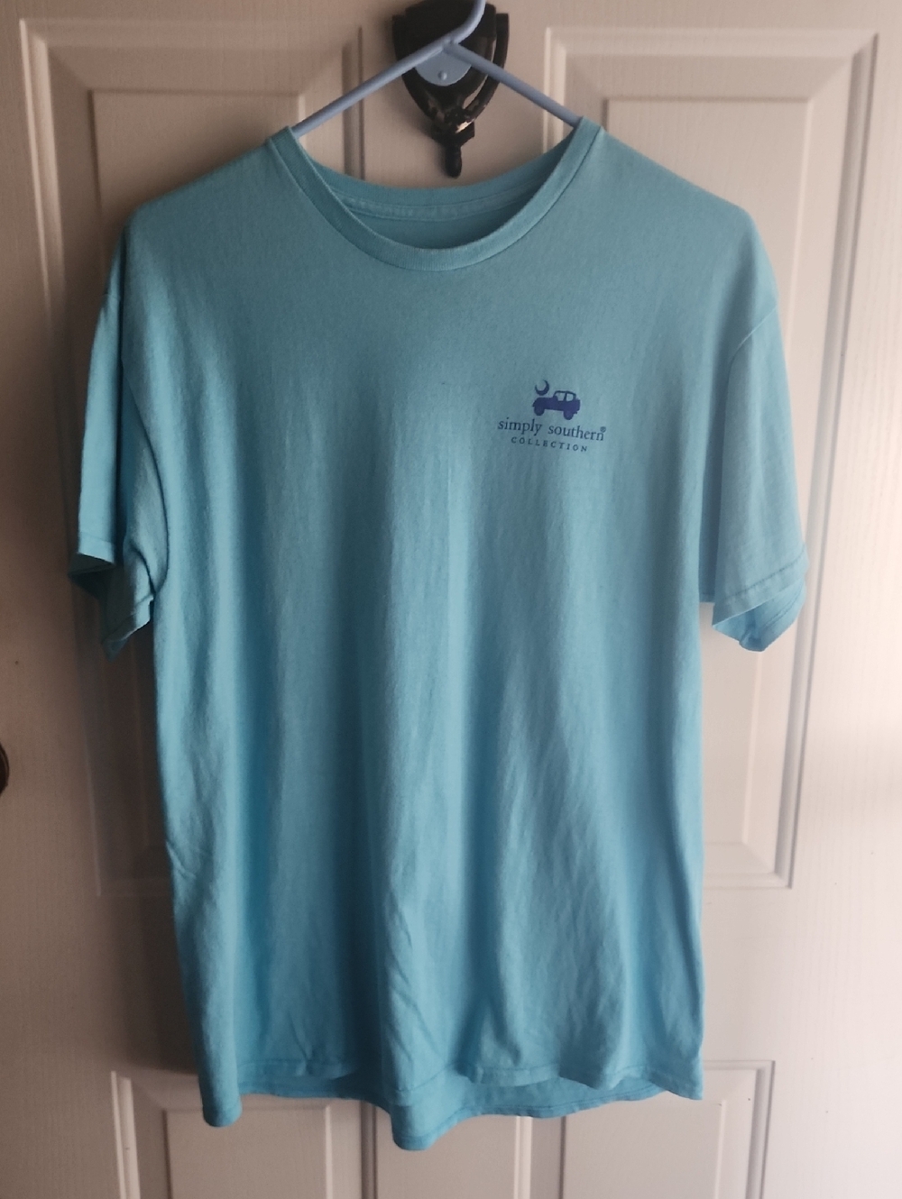 Simply Southern Womens Aqua Blue Short-Sleeve Graphic Tee